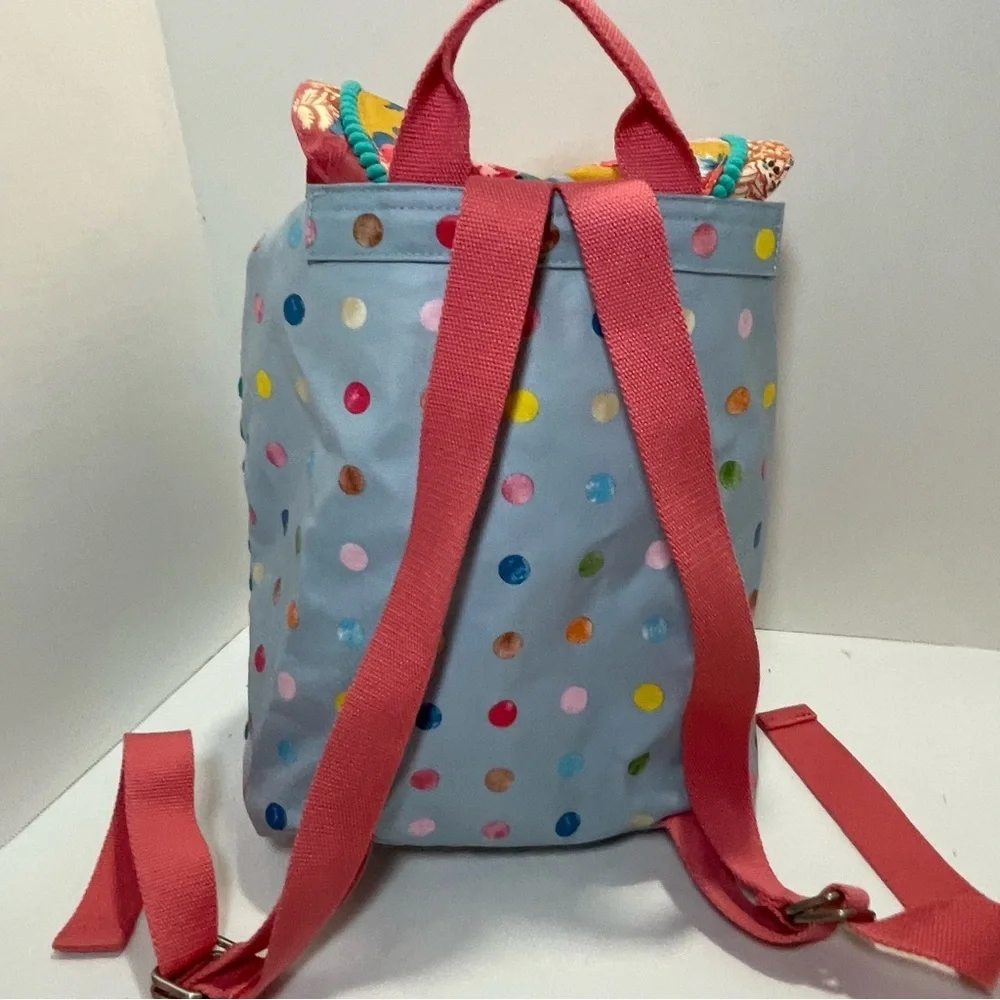 Matilda Jane Make a Splash Beach Backpack Blue Polka Dot Yellow Pink Floral